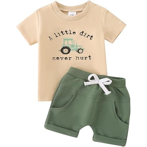 Yvowming 0-4T Toddler Baby Boy Clothes Kids Summer Truck Print T Shirt Short Set with Pockets
