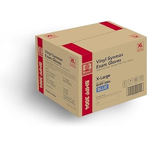 Basic Medical Synmax Vinyl Exam Gloves - Latex-Free & Powder-Free - X-Large, BMPF-3004(Case of 1,000),Blue