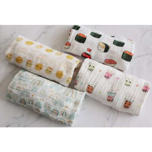 Organic Muslin Wrap, Organic Swaddle, Muslin Swaddle Blanket, Newborn Baby Swaddle Baby Shower Gift, Newborn Gift, Boba, Rainbow, Sushi