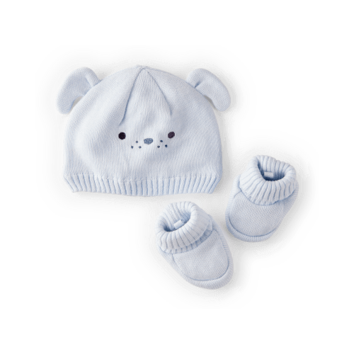 Baby 2-Piece Puppy Crochet Booties & Hat - Blue