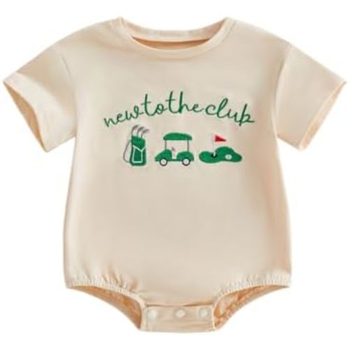 Sasaerucure Newborn Infant Baby Boy Girl Golf Short Sleeve Romper New To The Club Bubble Outfit Summer Jumpsuit Clothes