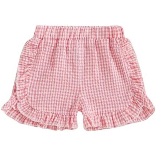 Karuedoo Toddler Baby Girl Shorts Casual Summer Gingham Plaid/Seersucker Elastic Waist Ruffle Hem Shorts Bottoms