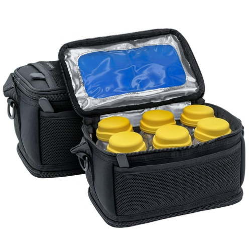 Encased Breastmilk Cooler Bag Designed for 6 Medela Express Milk Bottles - Insulated Freezable Storage Bag with Built-In Ice Packs for Travel / On the Go Moms