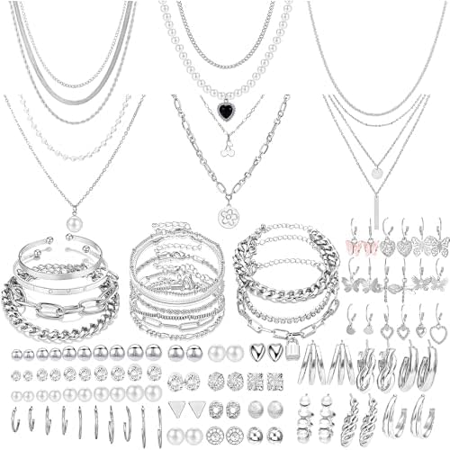 NEWITIN 69 Pieces Gold Jewelry Set for Women Fashion Costume Jewelry Gold Plated Necklace Bracelet Earrings Set for Women