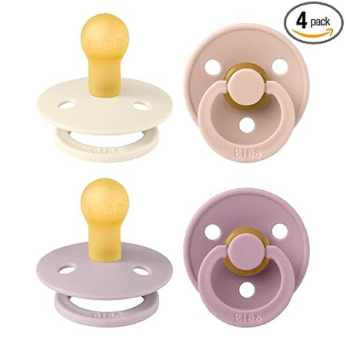 BIBS Pacifiers - Color 4 Pack | Round Nipple Baby Pacifier | BPA Free Natural Rubber Latex Soother | Made in Europe | Size 0-6 Months | Girl Colors