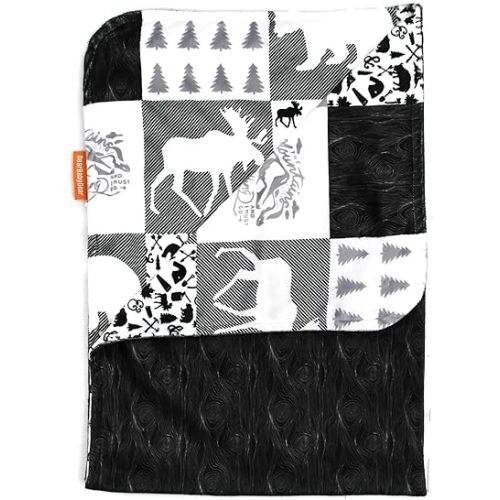 Dear Baby Reversible Blanket - 40x30 Inches - Black Woodgrain Faux Pattern