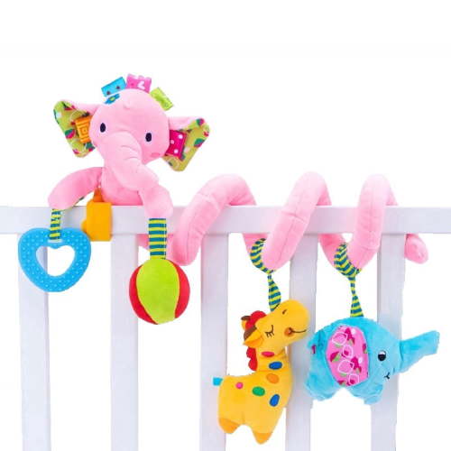 Baby Crib and Carseat Toys for Babies 0-6 Months, Spiral Plush Toys for Newborn 1 2 Year Old Boys Girls Gifts, Pink