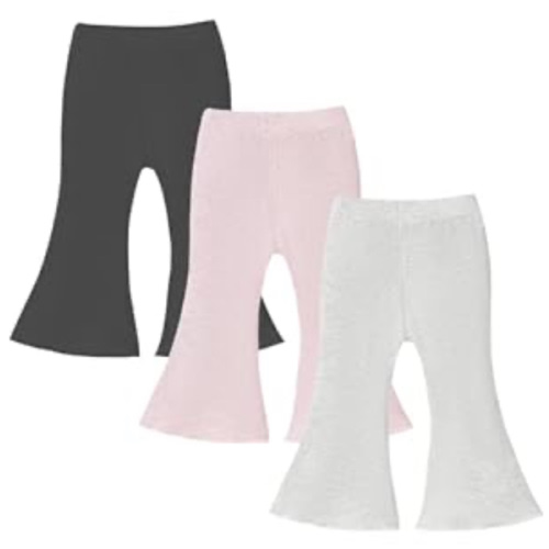 U·nikaka 3 Pack Baby Girl Flare Pants Solid Toddler Leggings Newborn Ribbed Ruffle Bell Bottoms Cotton Infant Pants Trousers