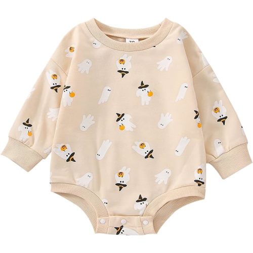 FYBITBO Halloween Baby Girl Boy Clothes Pumpkin Romper Sweatshirt Onesie Long Sleeve Bodysuit Top Fall Winter Outfit