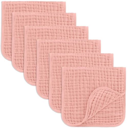 Comfy Cubs Muslin Burp Cloths 20" x 10", Pack of 6 - Large, 6-Layer, Ultra Absorbent 100% Cotton for Baby Drool and Messes - Soft, Safe & Gentle Baby Burp Cloths for Boys & Girls - Bold Blush