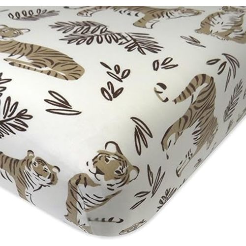 HonestBaby Fitted Crib Sheets Set Standard Mattress, 100% Organic Cotton Baby Boys, Girls, Neutral, 1 Pack - Tiger Cubs, One Size
