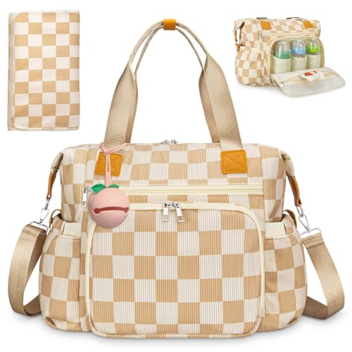 KUBYA Diaper Bag Tote, Puffer Diaper Tote Bags for Women Lightweight Travel Work Hospital Baby Bag Crossbody Mommy Bag