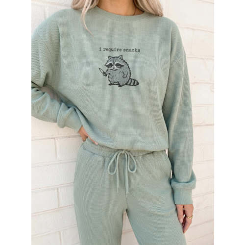 I Require Snacks Waffle Knit Embroidered Nursing Sweatshirt