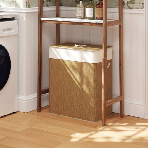 Dakota Fields Double Laundry Basket With Lid, 26.4 Gallon Bamboo Laundry Hamper With Rope Handles, Clothes Hamper With Removable Liner For Bathroom, Bedroom | Wayfair