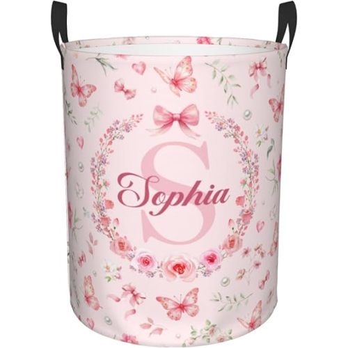 Personalized Butterfly Floral Laundry Basket For Baby Kids Boys Girls Adult Custom Hamper Basket With Name For Bathroom Bedrooms Collapsible Baby Laundry Basket, Dirty Clothes Hamper With Handles
