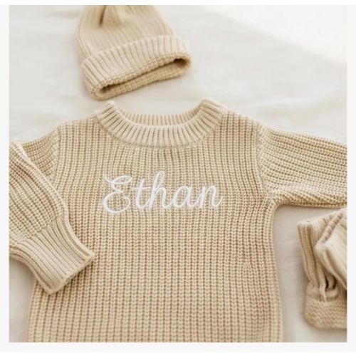 Personalized Embroidered Baby Romper Set - Cotton Newborn Coming Home Outfit, Knit Sweater with Hat & Booties,Gender Neutral Gift