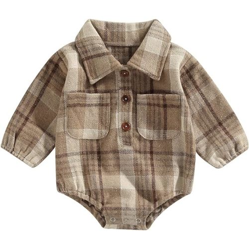 CIYCUIT Baby Boy Girl Flannel Print Plaid Shirt Long Sleeve Button Romper Bodysuit Clothes