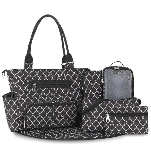 DEFAHN Unisex Mommy Tote Bag, Water Resistant Diaper Handbag with Changing Pad, Pacifier Case and Stroller Straps for Newborn Babies, Black
