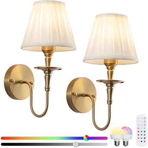 Vintage Wall Sconces Set of 2, Battery Operated Wall Sconce with Remote