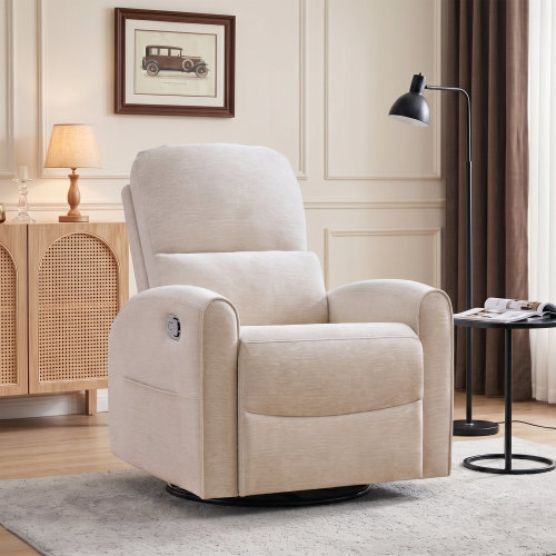 Ebern Designs Overd Nursery Chair, 26" Extra Wide Swivel Rocker Recliner With Adjustable Headrest | Wayfair