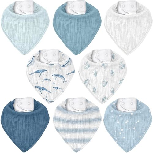 Muslin Baby Bibs 8 Pack, Baby Bandana Drool Bib for Drooling and Teething, Cotton Soft Absorbent for Girls Boys