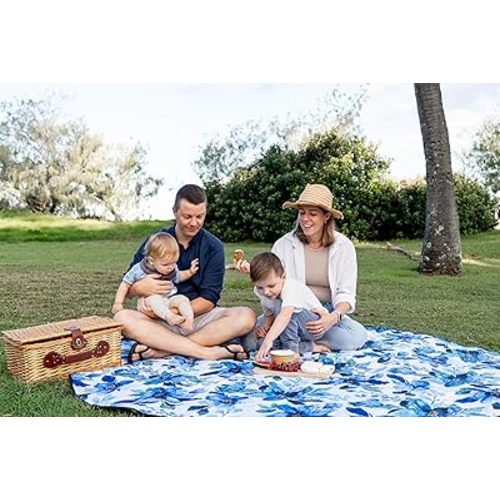 Large Round Waterproof Picnic Blanket (79") for Baby & Family - Outdoor Blanket Baby Mat - Foldable, Padded, Spill Proof Mat - Fits 4-6, Stylish Picnic Blanket Waterproof