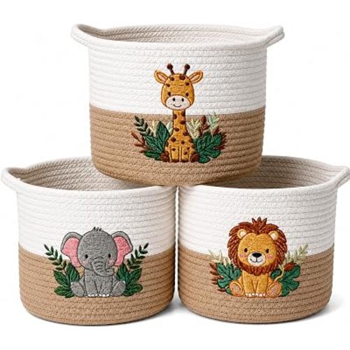 3 Pcs Baby Toy Basket Woven Cotton Giraffe Animal Basket for Nursery