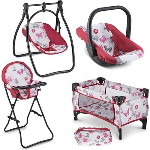 18-Inch Baby Doll Nursery Playset by Litti Pritti - Doll Accessories Set with Swing, Crib, High Chair, and Carrier - Realistic Toy Furniture for Imaginative Play - Gift for Kids Ages 3 Up