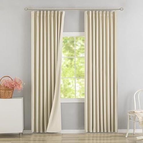 DONREN Cream Pinch Pleated Blackout Curtains with Hooks - 144 inches Extra Long Room Darkening Thermal Insulated Window Curtain Panels for High Ceiling Living Room 2 Panel 40" Wx144 L