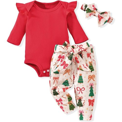 Aalizzwell Preemie Newborn Infant Baby Girls Clothes Ribbed Romper Bodysuit Pants Set Fall Winter Outfits