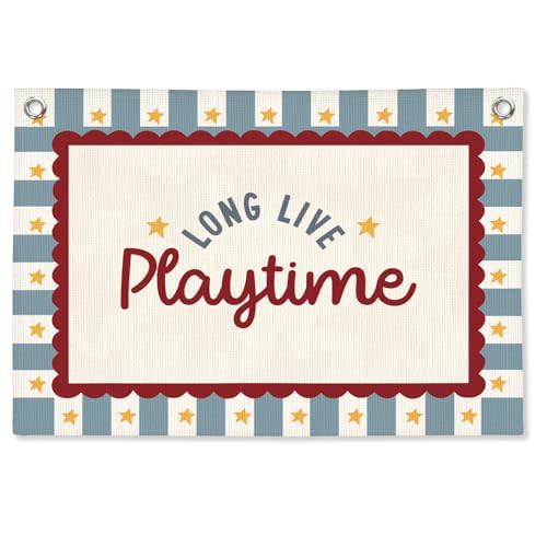 Playroom Wall Decor, Long Live Playtime Linen Canvas Banner,Toddler Playroom Decor Kids Room Nursery with Star Pattern Wall Decor for Toddler Boys Toy Room Bedroom,30x20 Inch