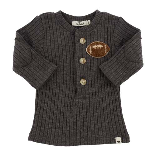 oh baby! Sweater Knit Football Henley - Charcoal 0-3 Months