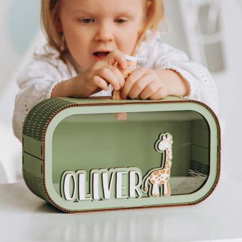 Custom Name Piggy Bank for Children – Wooden Coin Bank Gift