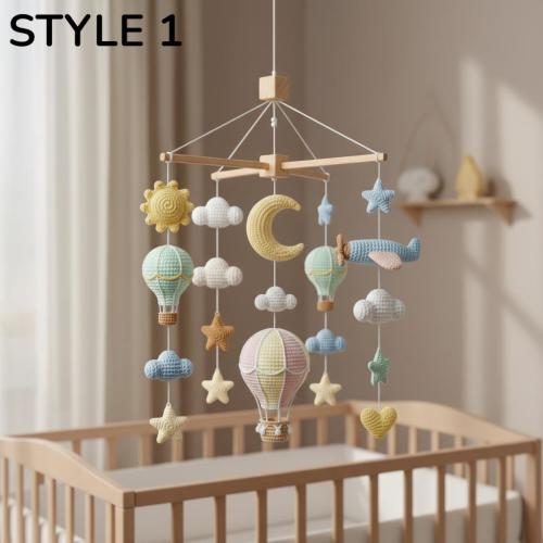Handmade Crochet Baby Mobile – Hot Air Balloons Moon & Stars, Pastel Clouds Nursery Crib Toy