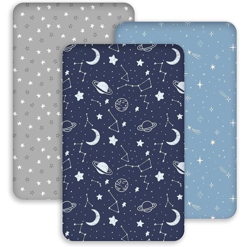 Baby Bassinet Sheets 33x20 for Baby Delight, Newton,Airclub,Maxi Cosi,Angelbliss,Dream on Me,Mika,Harppa,Amke,ezebaby Rectangle Bassinet Mattress - Navy Blue Planet 3 Pack Boy
