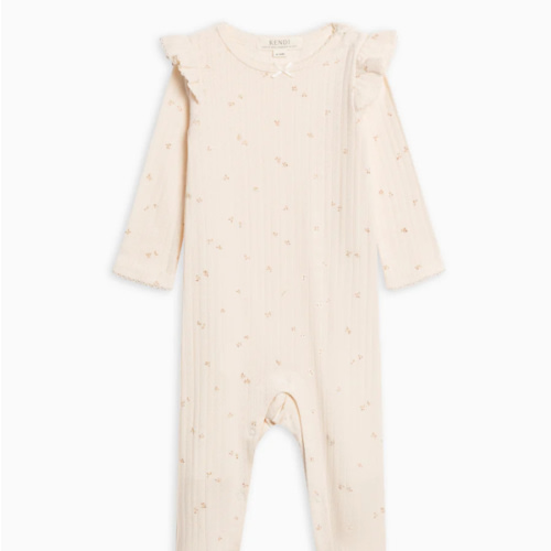 Addy Brushed Back Pointelle Flutter Sleeve Footed Romper