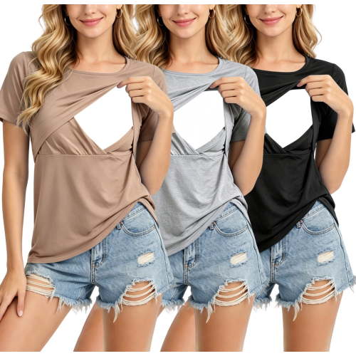 Women's Maternity Nursing Tops Clothes Breastfeeding T-Shirts 3-Pack