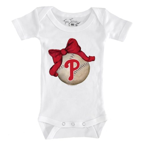 Infant Philadelphia Phillies Tiny Turnip White Baseball Bow Bodysuit