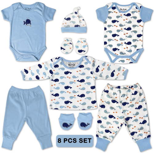 Baby Bright Newborn Essentials, Baby Boy Outfit Gift, Layette Clothing Set, 8 Pieces, 0-3 Months
