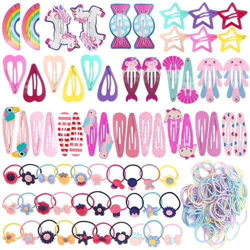 GIRACOA 172pcs Hair Accessories for Girls, 42pcs Baby Girls Hair Clips and 130pcs Girls Hair Rubber Bands, Hair Clips Hairpins for Baby Girls and Children (B)