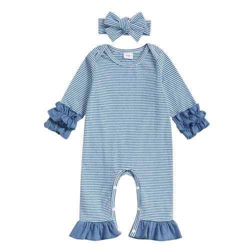 Splozh Newborn Outfits Baby Boy Baby Girl Clothes Fall Spring Outfits Long Sleeve Romper Ruffled Jumpsuit Cute Photoshoot Outfits Blue,3-6 Months