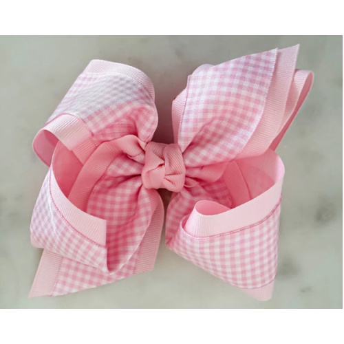 Pink Layered Gingham Bow- 5.5"