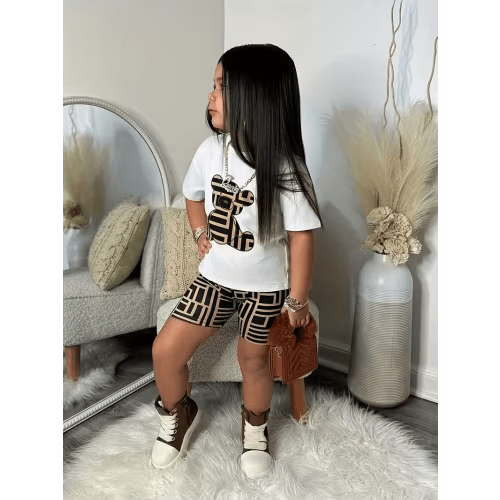 summer new infant girls cute geometric bear short sleeve t - Temu