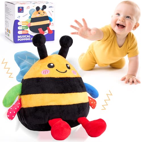 hahaland Baby Toy for 6 + 12 18 Months – Crawling Musical Dancing Bouncing Learning Bee Plush, Interactive Tummy Time Toy for 1 2 3 Year Old Boys Girls