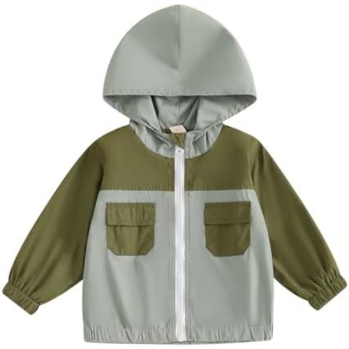 MBMSHEGH Toddler Baby Grils Boys Hoodie Zipper Waterproof Patchwork Raincoat Lightweight Windbreaker Outwear Rain Jacket 1-4T