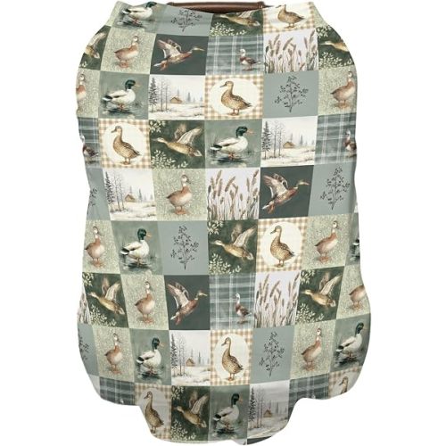 Vintage Duck Hunt Patchwork Baby Car Seat Covers for Boys Girls Mallard Ducks Hunting All-in-1 Soft Nursing Cover for Breastfeeding Wild Ducks Hunting Season Breathable Stretchy Infant Carseat Canopy