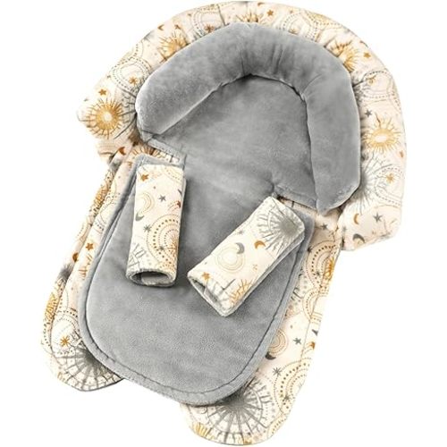 Infant Car Seat Insert for Newborn Girls Boys, Upgraded 2-in-1 Baby Carseat Head Support, Soft Reversible Baby Car Seat Insert Cushion Pad for Car Seat, Stroller, Bouncer, Swing, Sun