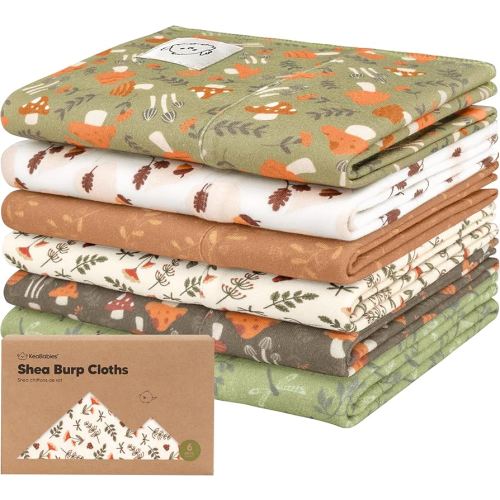 Organic Burp Cloths Baby Boy, Girl - 6-Pack Large Cotton Burping Cloths for Babies, Spit Up Rags, Super Absorbent, Ultra Soft Newborn Rag, Gender Neutral, Machine Washable, Durable (Fall Spores)