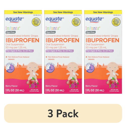 (3 pack) Equate Infants' Dye-Free Ibuprofen Oral Suspension Concentrated Drops, 50 mg, Berry Flavor, Ages 6 Mos to 23 Mos, 1 fl oz, Compare to Concentrated MotrinÂ® Infants' Drops Active Ingredient