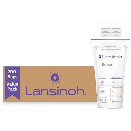 Lansinoh Breastmilk Storage Bags, 200 Count Value Pack, Easy to Use Breast Milk Storage Bags for Feeding, Baby Essentials, Presterilized, Hygienically Doubled-Sealed for Freezing & Refrigeration, 6 OZ